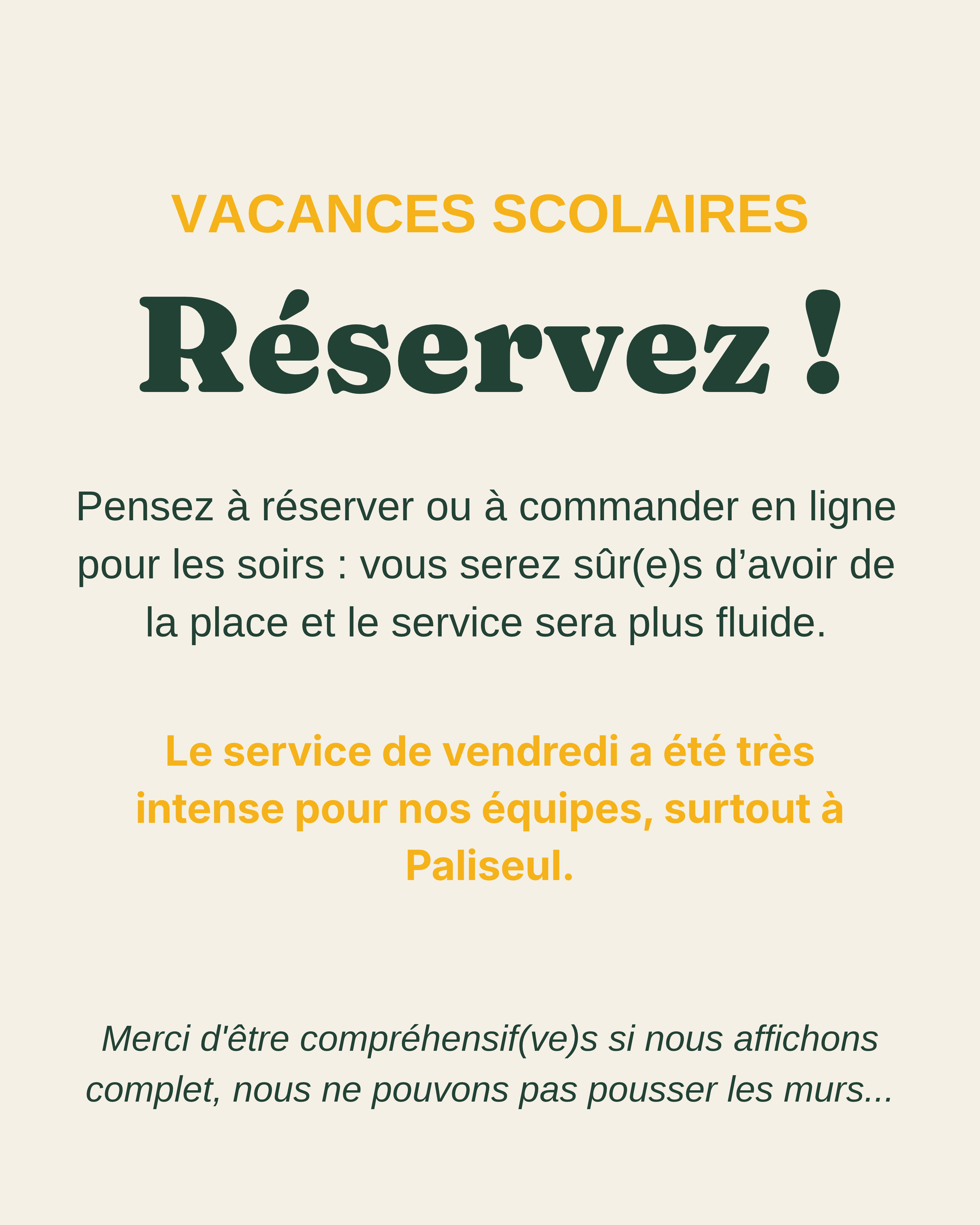 Vacances scolaires : réservez !
